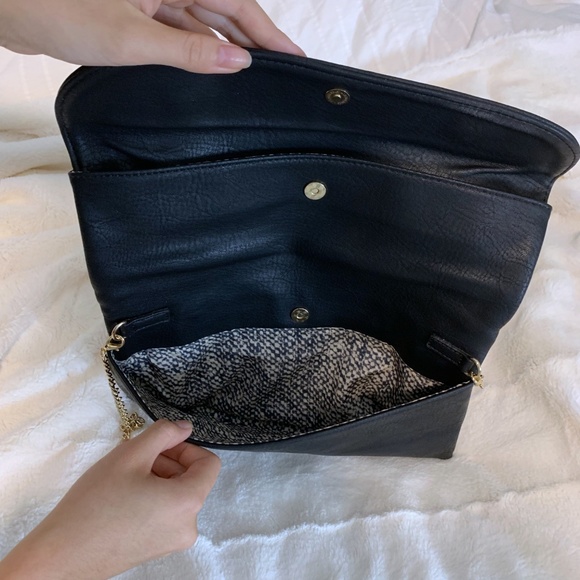 Black Leather Clutch Bag with Gold Chain - Picture 5 of 5